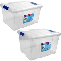 2x Opbergboxen/opbergdozen met deksel 16 en 25 liter kunststof transparant/blauw - Opbergbox
