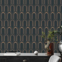 Livingwalls behang art deco motief zwart, beige, goud en metallic - 53 cm x 10,05 m - AS-391762