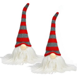 Set van 2x stuks pluche gnome/dwerg decoratie poppen/knuffels wit/rood/grijs 8 x 24 x 6 cm - Kerstman pop