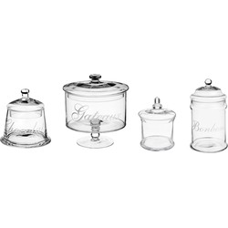 Set van 4x snoeppotten/voorraadpotten 0,4L - 1L - 1,8L - 2L glas met deksel - Voorraadpot