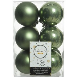 12x stuks kunststof kerstballen mos groen 6 cm glans/mat - Kerstbal