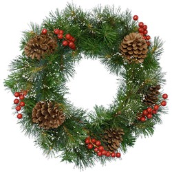 Kerstkrans krans bes d50h15 cm groen/wit - Everlands