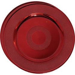 Set van 2x stuks kerstdiner onderborden rond rood glimmend 33 cm - Onderborden