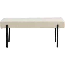 Swindon Bench - Bank in bouclé, wit met zwarte poten, 100x36x42,5 cm, HN1232