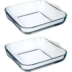 2x stuks ovenschaal vierkant - Transparant - Geglazuurd glas - 29 x 29 x 6 cm - Ovenschalen