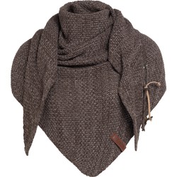Knit Factory Coco Gebreide Omslagdoek - Driehoek Sjaal Dames - Bruin/Taupe - 190x85 cm - Inclusief sierspeld