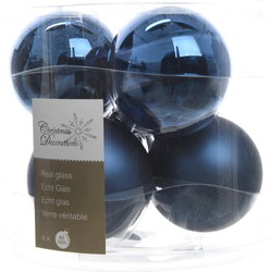 3 stuks - Kerstbal glas glans-mat diameter 8cm nacht blauw