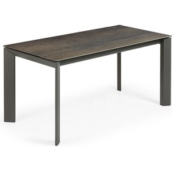 Kave Home - Axis uitschuifbare tafel van porselein en stalen poten in zwart, 160 (220) cm