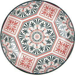 Clayre & Eef Ontbijtbord Ø 21x3 cm Wit Rood Keramiek
