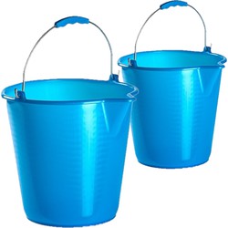 Kunststof emmers set van 9 en 12 liter inhoud met schenktuit blauw - Emmers