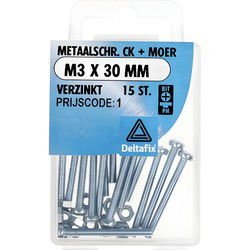 M.schroef moer ck m3x30mm 15st