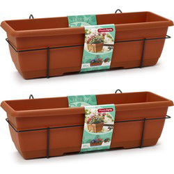 PlasticForte Balkonbak - 3x - bruin - 60 cm - plantenbak met hanger - Plantenbakken