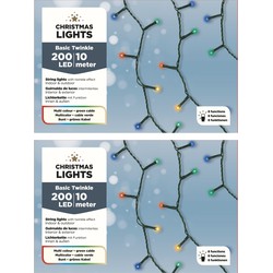Set van 3x stuks kerstverlichting met 8 functie twinkel effect gekleurd 200 lampjes 995 cm - Kerstverlichting kerstboom