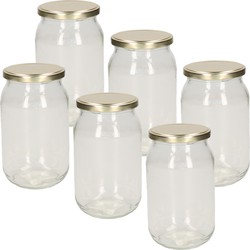 Luchtdichte weckpot transparant glas - 6x stuks - 900 ml - goud - Weckpotten