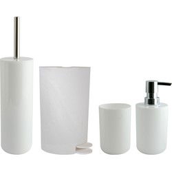 MSV Toiletborstel in houder/beker/zeeppompje/pedaalemmer set Moods - kunststof - wit - Badkameraccessoireset