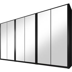 Meubella - Kledingkast Malibu - Mat zwart - 339 cm - Met spiegel
