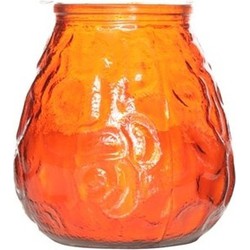 3x Oranje tafelkaarsen in glazen houders 10 cm brandduur 40 uur - Waxinelichtjes