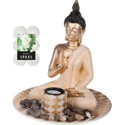 Boeddha beeld voor binnen 25 cm met 12x geurkaarsen Spiritual Jasmin - Beeldjes