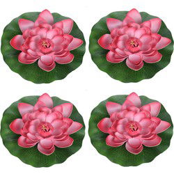 Drijvende kunst waterlelie bloemen - 4x - rood - D18 cm - Vijver - Kunstbloemen