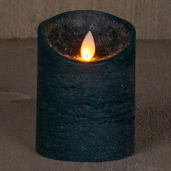 2x LED kaars/stompkaars antiek groen met dansvlam 10 cm - LED kaarsen