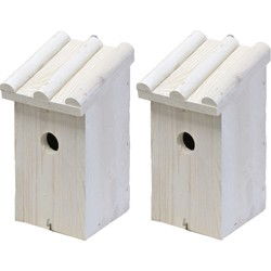 2x Nestkast/vogelhuisje hout wit ribdak 14 x 16 x 27 cm - Vogelhuisjes