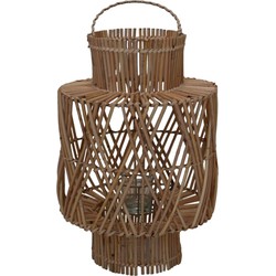 HSM Collection-Lantaarn In-Outdoor Small-28x28x38-Naturel-Rotan/Glas