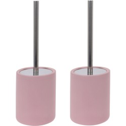 2x stuks wc-borstels/toiletborstels inclusief houder oud roze 38 cm van steen - Toiletborstels