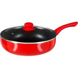 Hapjespan met deksel - Alle kookplaten geschikt - rood/zwart - dia 28 cm - Koekenpannen