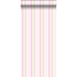 ESTAhome behang verticale strepen licht roze. beige en wit