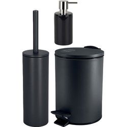 Spirella Badkamer accessoires set - WC-borstel/pedaalemmer/zeeppompje - zwart - Badkameraccessoireset