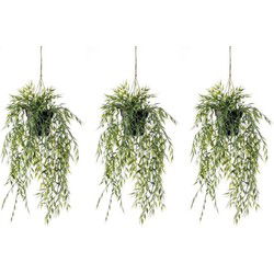 Groene bamboe kunstplant - 3x - 50 cm - in hangende pot - Kunstplanten/nepplanten - Kunstplanten
