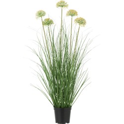 J-line - Gras Met Bloem In Pot Pvc Groen - 33x33x72cm