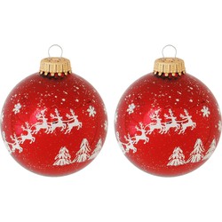 8x Glazen glanzende kerstballen rood met arrenslee opdruk 7 cm - Kerstbal