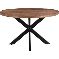 Livingfurn - Eetkamertafel Rocky Round Spider 140cm - Mangohout / Gecoat Staal