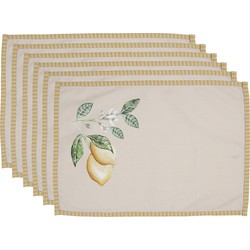 Clayre & Eef Placemats Set van 6  48x33 cm Beige Geel Katoen Rechthoek Citroen Tafelmat