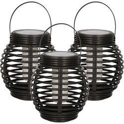 Anna's Collection Solar lantaarn - 3x - zwart - vlam effect - 15 cm - Lantaarns