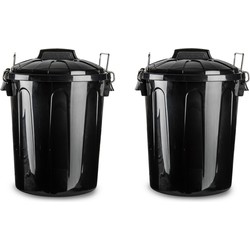 PlasticForte Afvalemmer met deksel - 2x stuks - zwart - 21L - 42,5 cm - Prullenbakken