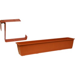 Kunststof plantenbak terracotta rechthoekig 80 cm met 2 verstelbare railing beugels - Plantenbakken