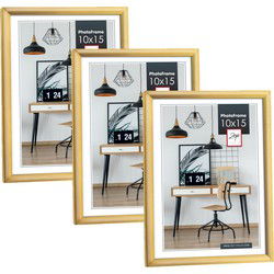 3x stuks fotolijst goud kunststof geschikt voor een foto van 10 x 15 cm - Fotolijsten
