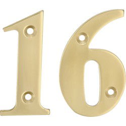 AMIG Huisnummer 16 - massief messing - 10cm - incl. bijpassende schroeven - gepolijst - goudkleur - Huisnummers