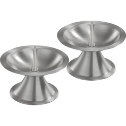 2x Ronde metalen stompkaarsenhouder zilver voor kaarsen 5-6 cm doorsnede - kaars kandelaars