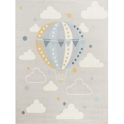 Kinderkamer Vloerkleed, KinderTapijt, SpeelTapijt - Wolken Heteluchtballon MONTY - Meerkleurig/Grijs - 160x213 cm