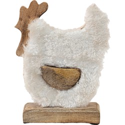 Clayre & Eef Beeld Haan 15x5x19 cm Wit Bruin Hout Textiel Woonaccessoires