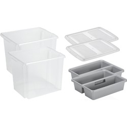 Sunware - Set van 2x opslagbox kunststof 45 liter transparant 45 x 36 x 36 cm met deksel en organise - Opbergbox