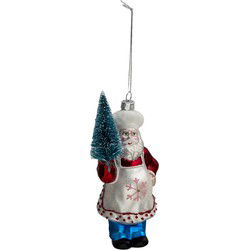 Clayre & Eef Kersthanger Kerstman 16 cm Rood Blauw Glas Kerstbal