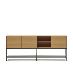 Kave Home - Vedrana 3-deurs dressoir in eikenfineer met stalen pootjes, 195 x 80 cm