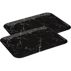 5Five Dienblad/serveer tray Marble - Set van 2x stuks - Melamine - zwart - 33 x 43 cm - Dienbladen