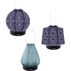 Lumiz Solar Buitenlampionnen Palm Beach Set - Rond Lampion - Tulip Lampion - Lampshade Lampion - inclusief 3 metalen small ringen - Future Dusk - Grijs Blauw