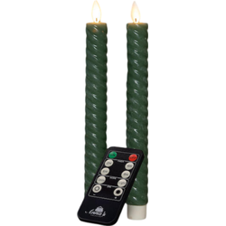 Dinerkaars swirl wax led bewegende vlam met afstandsbediening 2 stuks h23 cm jade groen