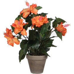 Mica Decorations Kunstplant - hibiscus - oranje - in pot - 30 x 40 cm - Kunstplanten